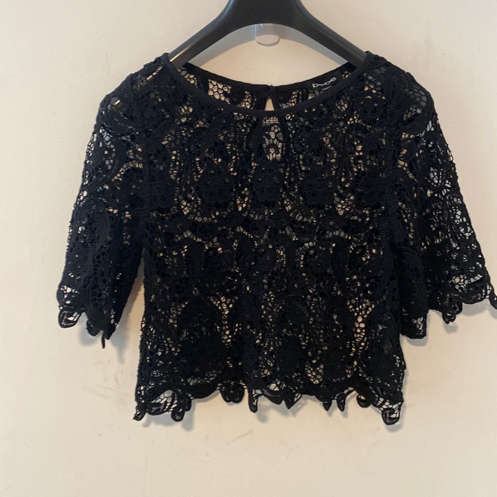 Bebe Black Eyelet Lace Crop Top Size XS